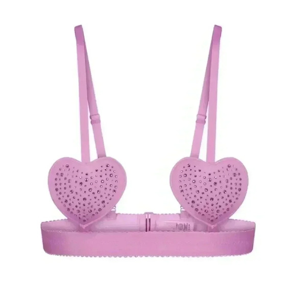 Skims Bra Bralette Jelly Sheer Rhinestone Heart Petal Pink L - Picture 7 of 7